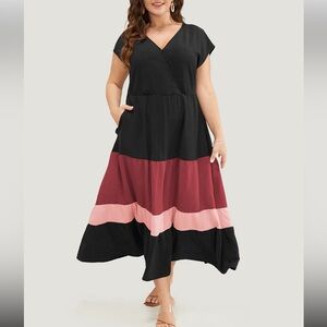 NWT! Colorblock contrast pocket wrap flutter tiered tank dress size 12 or Large